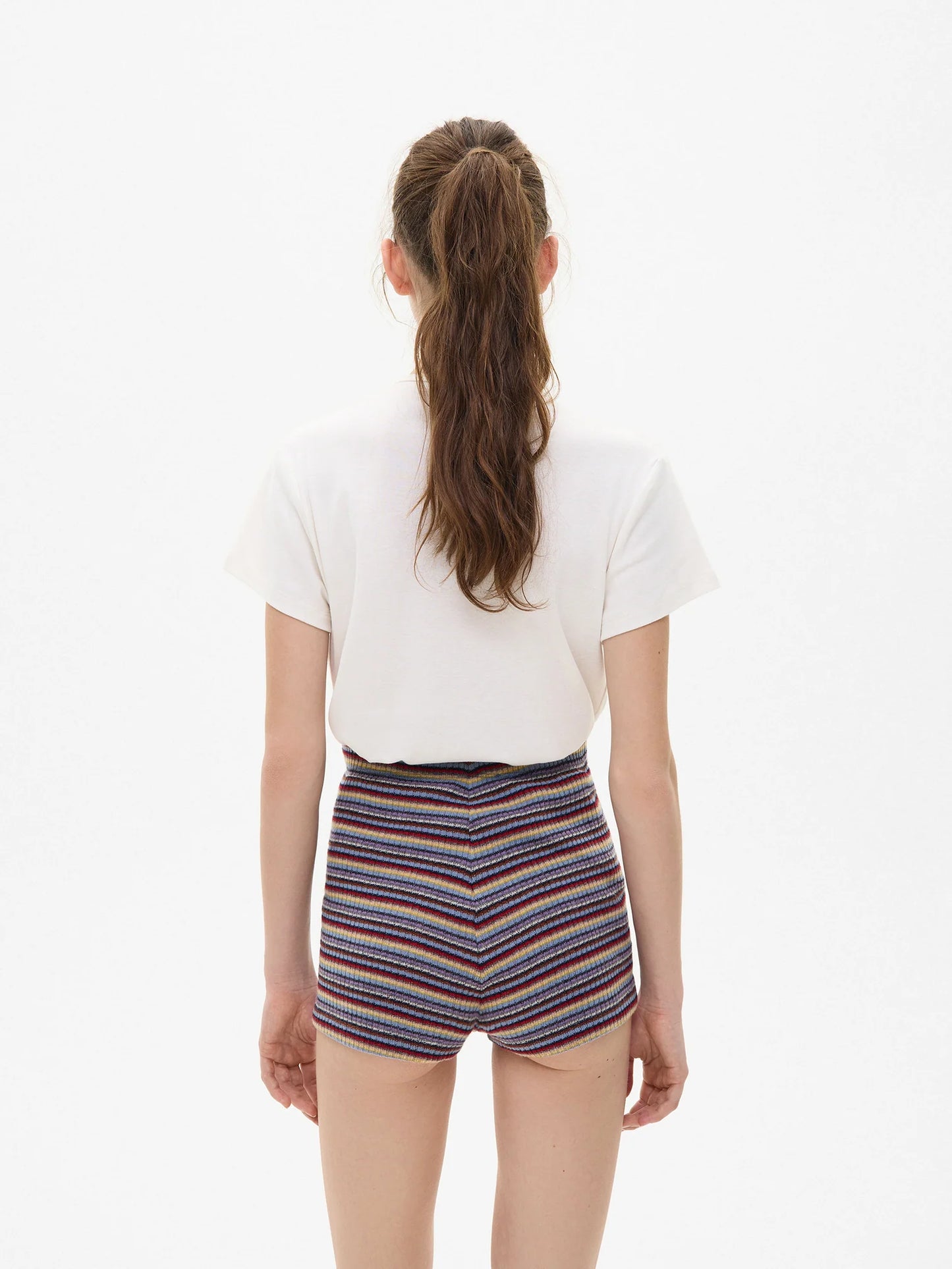 WOOL KNIT STRIPED SHORTS IN BLUE