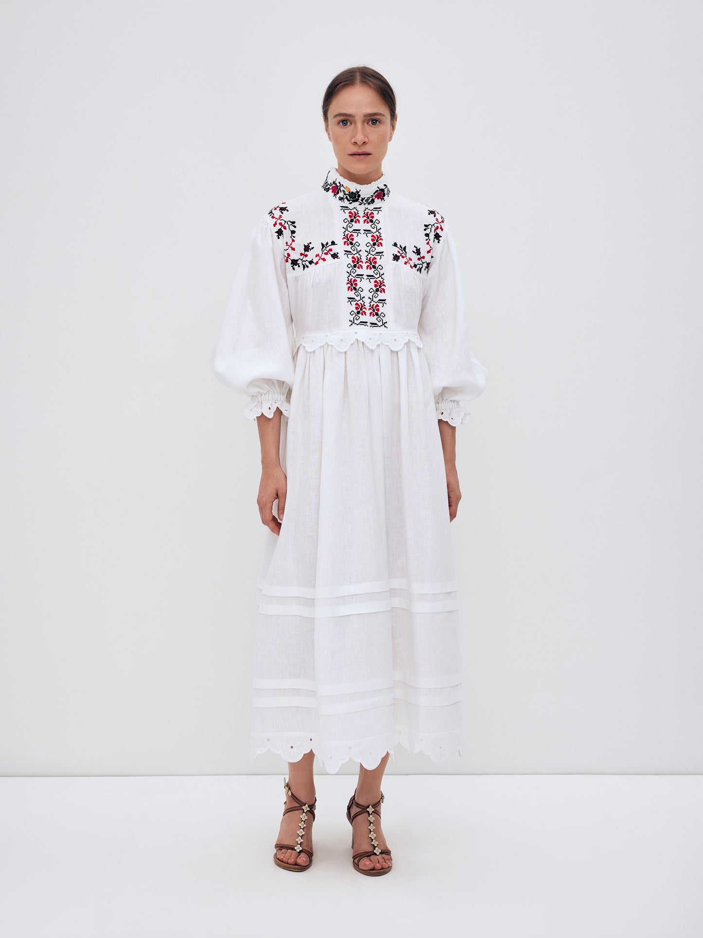 ETNODIM LONG EMBROIDERED DRESS WITH A HIGH NECK "KOROLIVNA"