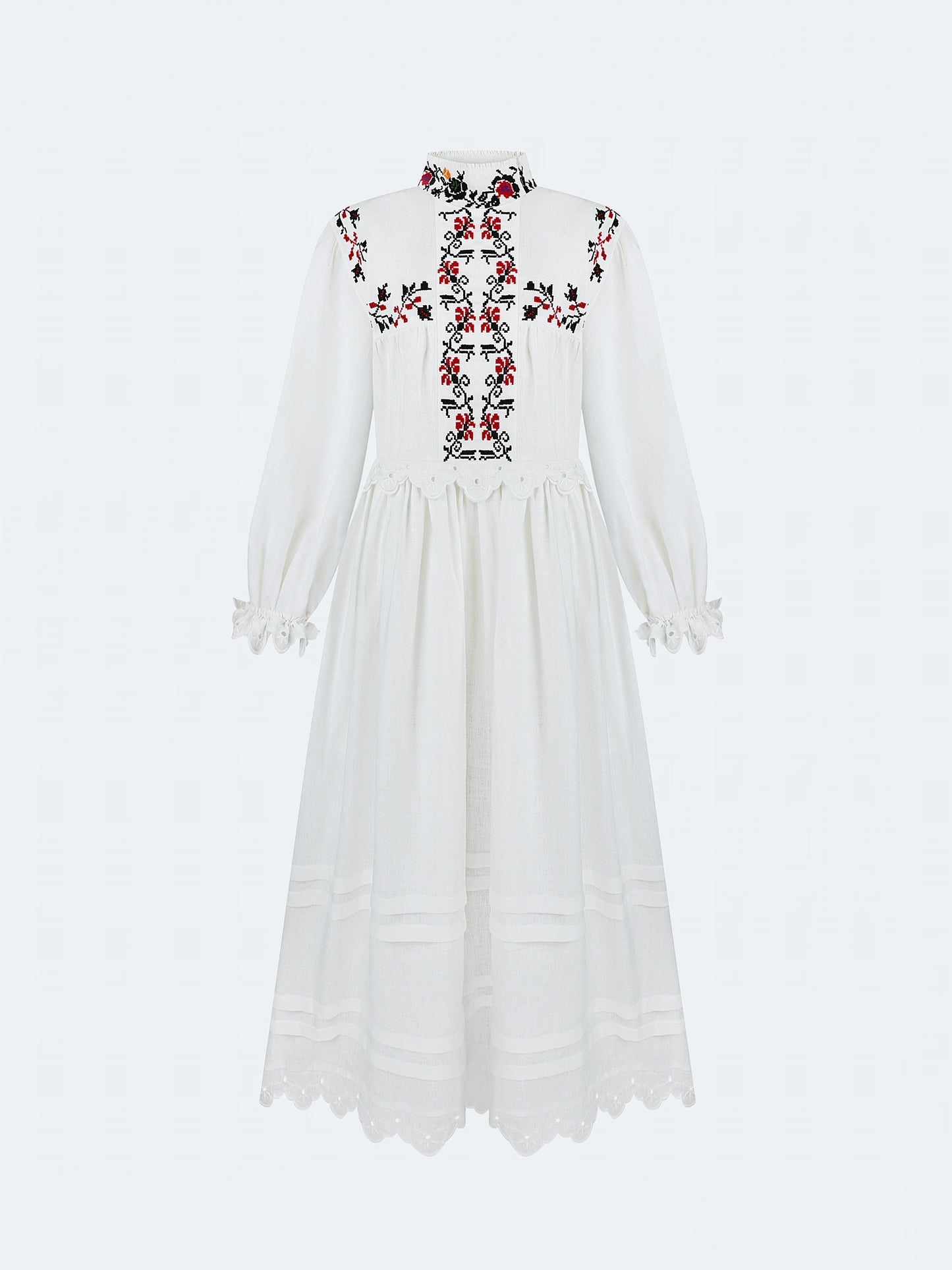 ETNODIM LONG EMBROIDERED DRESS WITH A HIGH NECK "KOROLIVNA"
