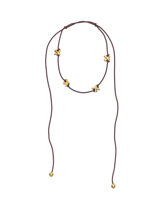 ERA BROWN NECKLACE WITH 4 GILDED BIRDS