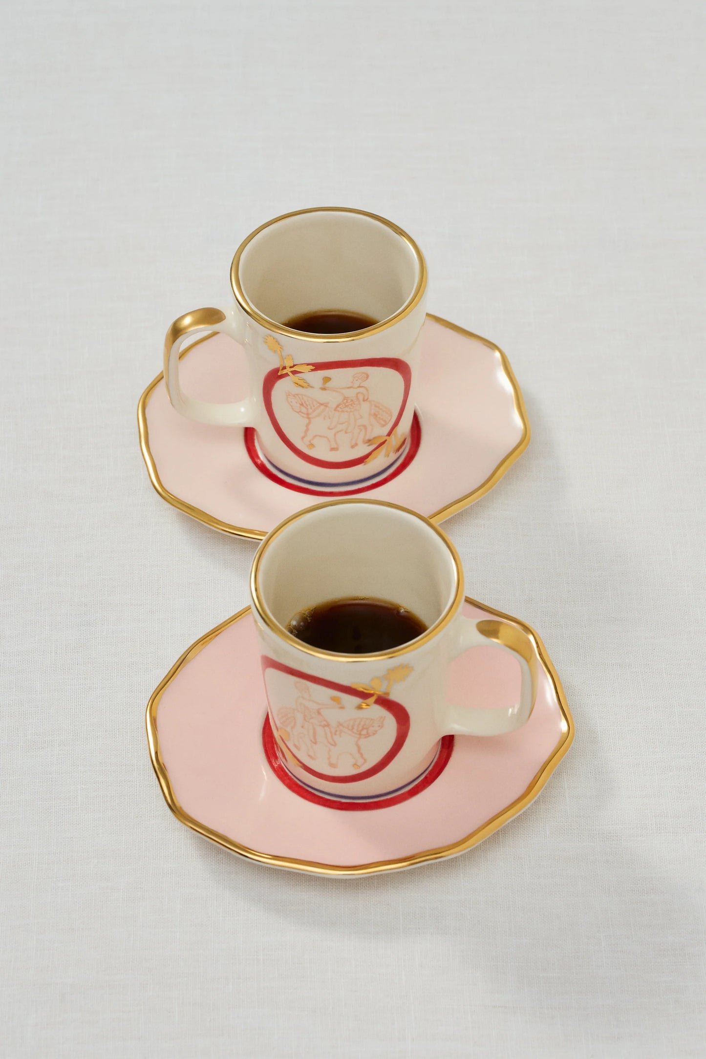 HORSEMAN TEA CUP AND PINK SOUCER SET