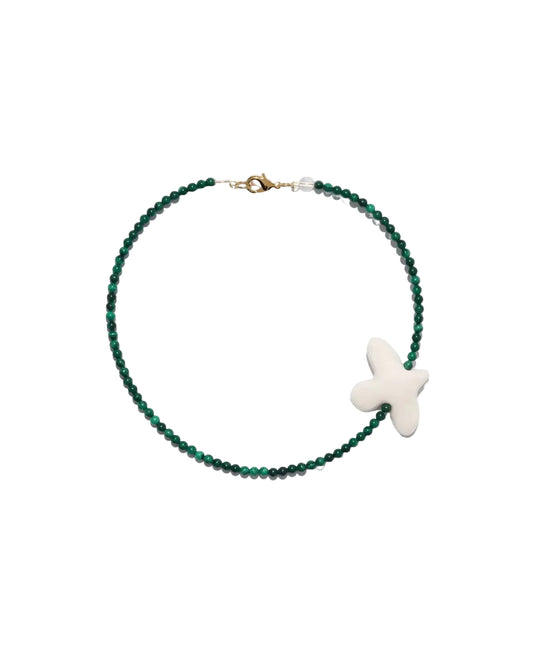 NECKLACE MYRNI WITH SMALL MALACHITE AND BIRD GOLD M