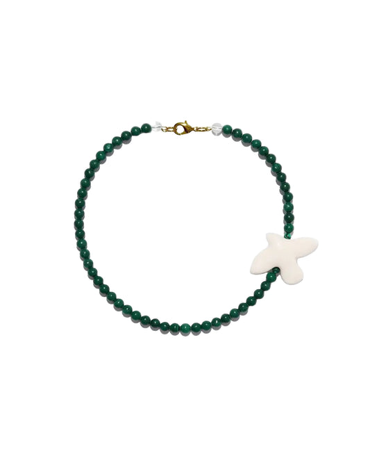 NECKLACE MYRNI WITH MEDIUM MALACHITE AND BIRD GOLD M