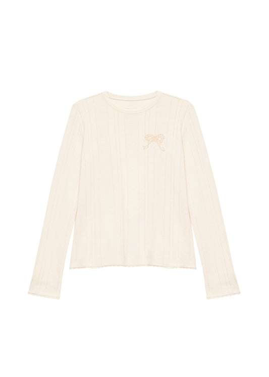 TEXTURED LONG SLEEVE TOP IN MILK