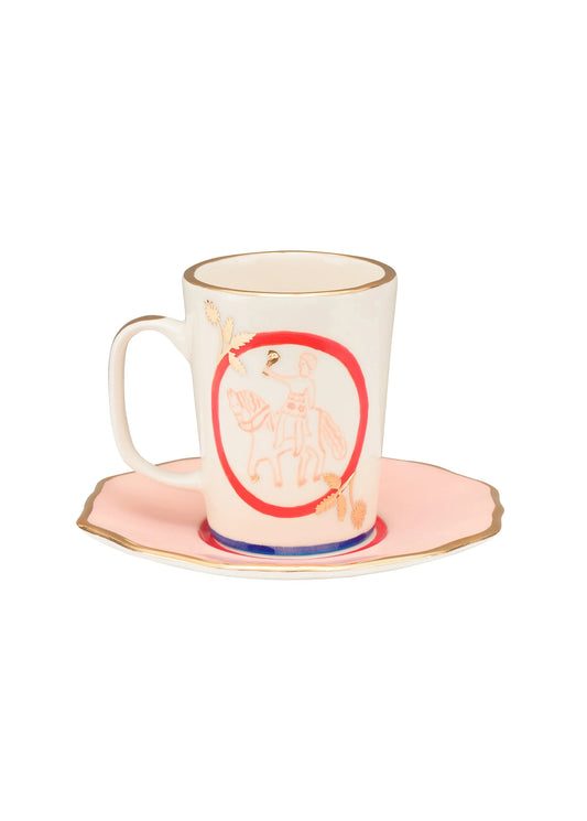 HORSEMAN TEA CUP AND PINK SOUCER SET