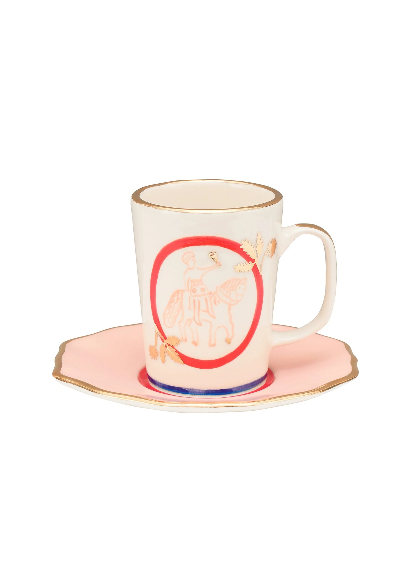 HORSEMAN TEA CUP AND PINK SOUCER SET