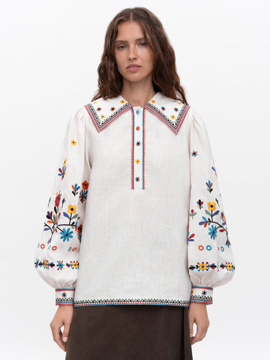 EMBROIDED LINEN SHIRT WITH YAVORIVSKY ORNAMENT "YAVIR"