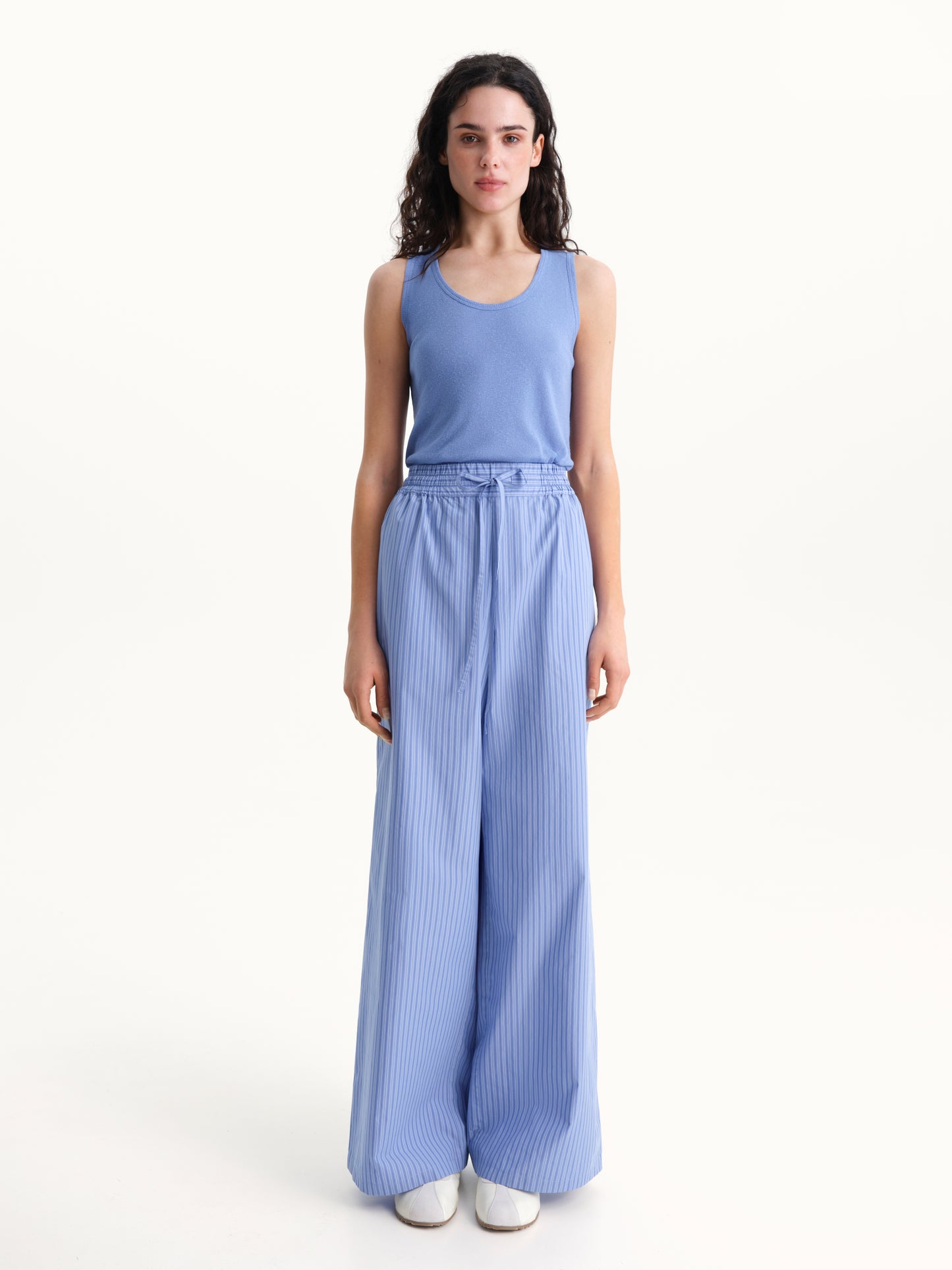 STRIPED COTTON TROUSERS IN BLUE