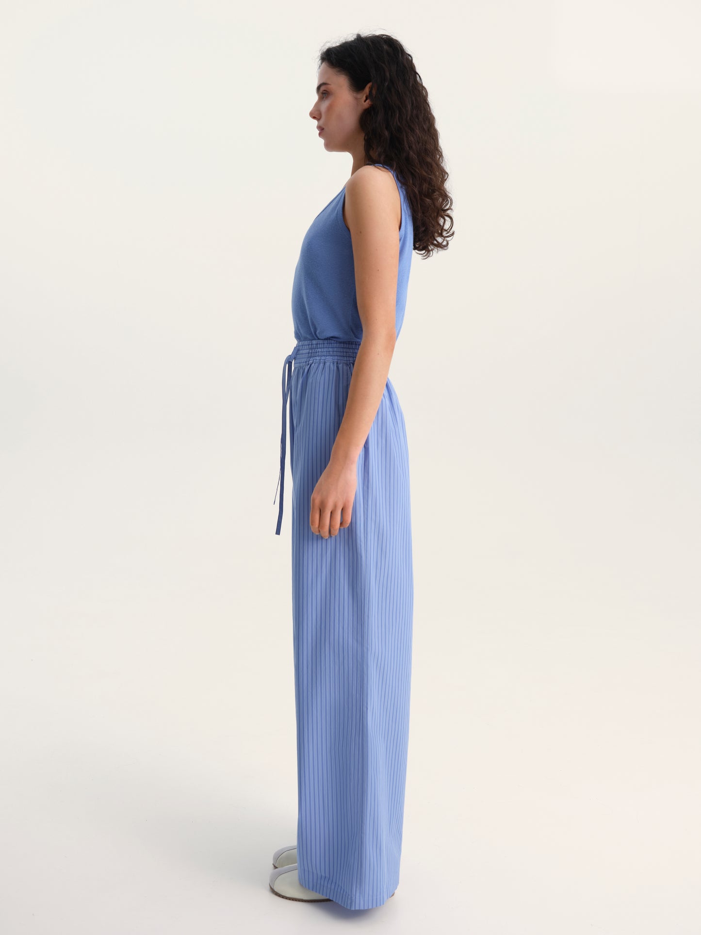 STRIPED COTTON TROUSERS IN BLUE