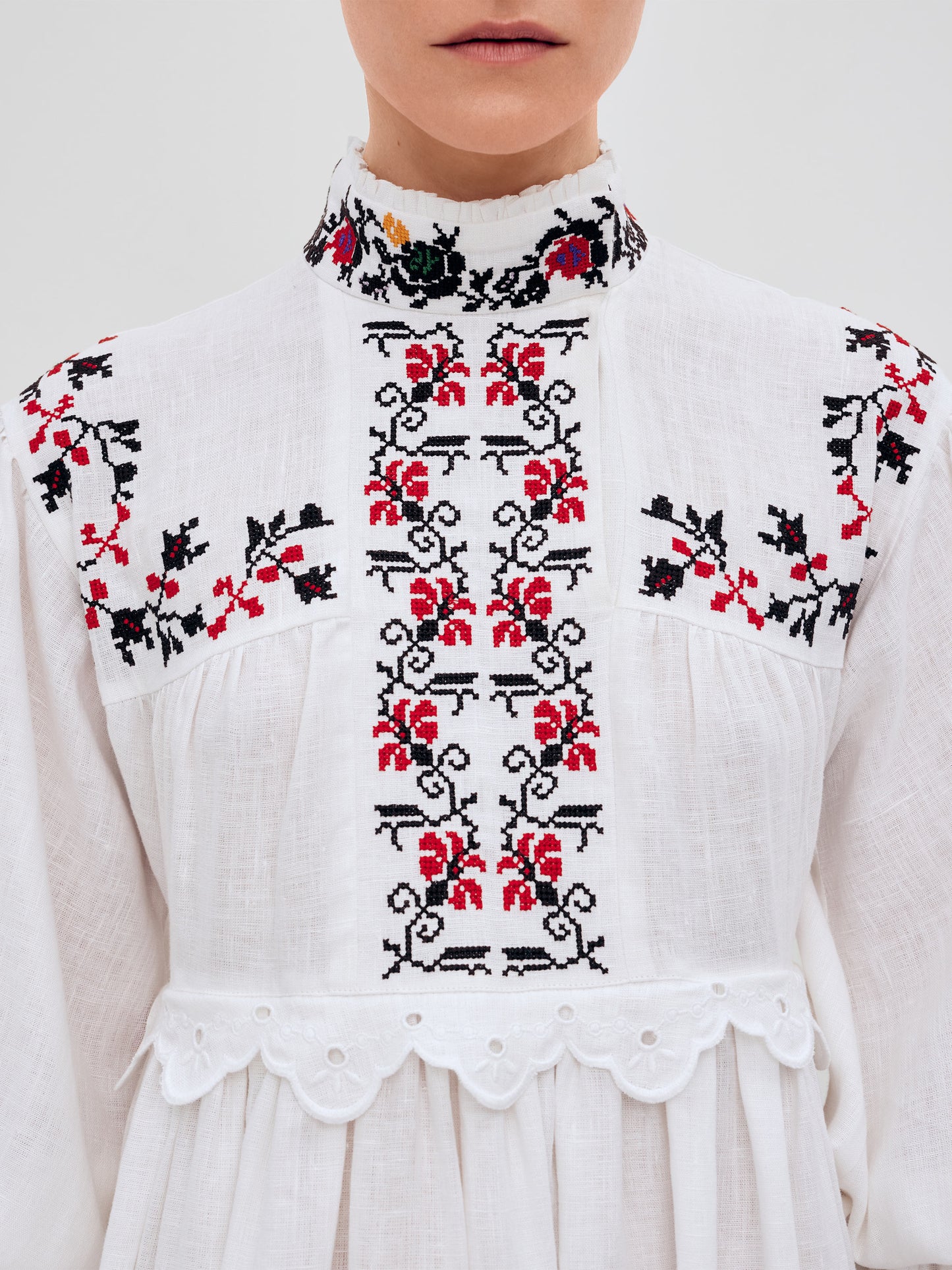ETNODIM LONG EMBROIDERED DRESS WITH A HIGH NECK "KOROLIVNA"