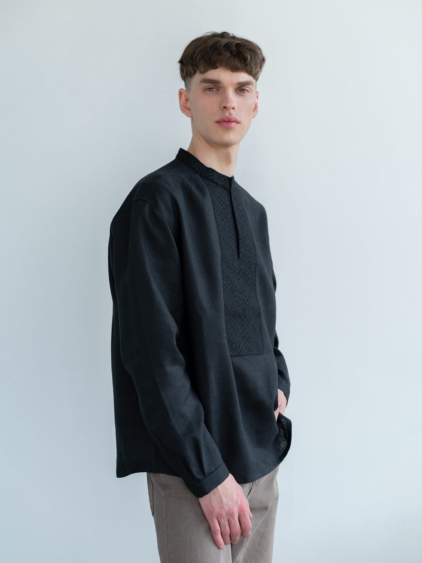 MENS BLACK EMBROIDERED SHIRT "APOLLO BLACK"
